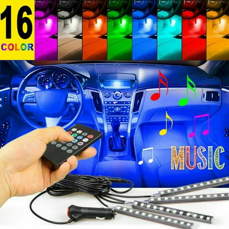RXTSQI Car RGB 48 LED Light Strip Interior Atmosphere Neon Lamp Remote Control For Cars