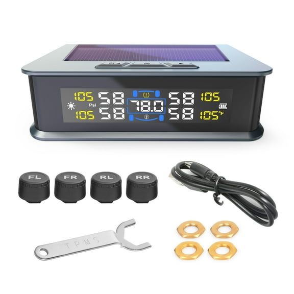 RXTSQI Tire Pressure Monitoring System,4 External Sensors Wireless Solar TPMS Tire Pressure Monitor System Real Time Pressure and Temperature Alarm for Trailer RV Car Truck