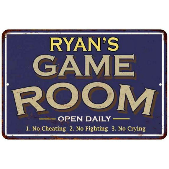 RYAN'S Blue Game Room Sign Metal Wall Decor 8x12 208120002401