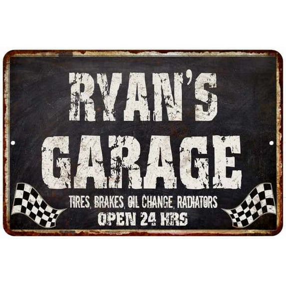 RYAN'S Garage Black Grunge Sign 16 x 24 Matte Finish Metal 116240005109