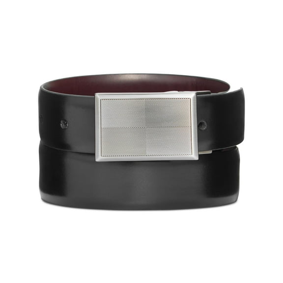 RYAN SEACREST Mens Black Plaque Reversible Faux Leather Dress Belt 40