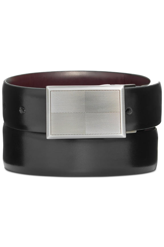 RYAN SEACREST Mens Black Plaque Reversible Faux Leather Dress Belt 40