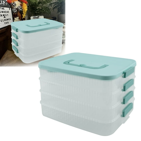 RYANSTAR RACING 4-layer storage container, 1.61-inch high layer, cookie box, dumpling box, stackable food storage box (white & mint green)