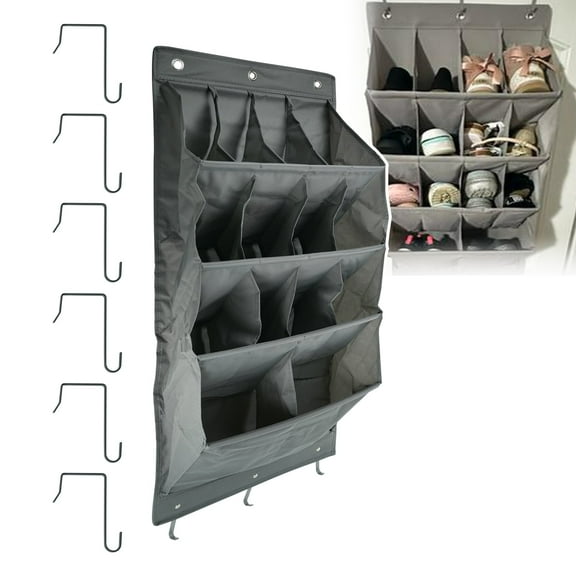 RYANSTAR RACING 2Pcs Over Door Shoe Organizer, 14 Deep Pockets, Hanging Shoe Rack Storage for Wall, Door & Closet,Gray Shoe Holder, Closet Organizers & Storage