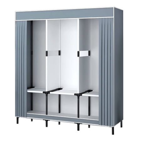 RYANSTAR RACING Portable Wardrobe Closet Storage Organizer Metal Hanging Rack Non-Woven Fabric 51-Inch Grey