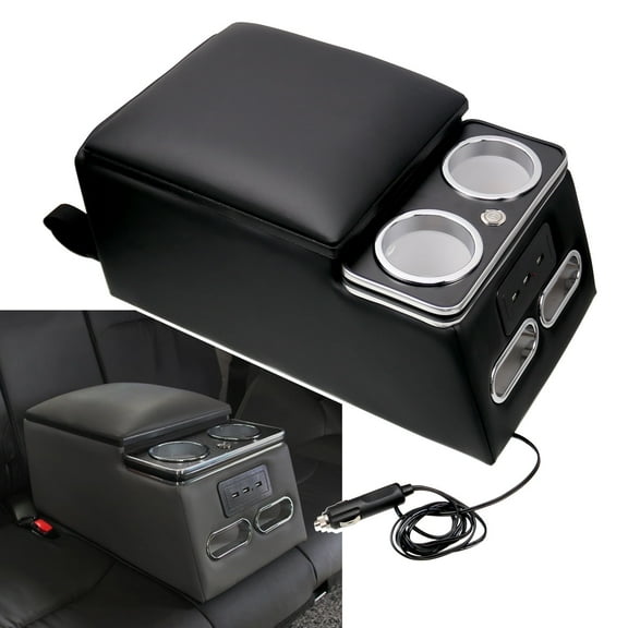 RYANSTAR RACING Truck Seat/Bench Organizer, Rear Bench Seat Consoles with LED Light, USB Port, Cup Holders, Armrest, and Padded Top Lid