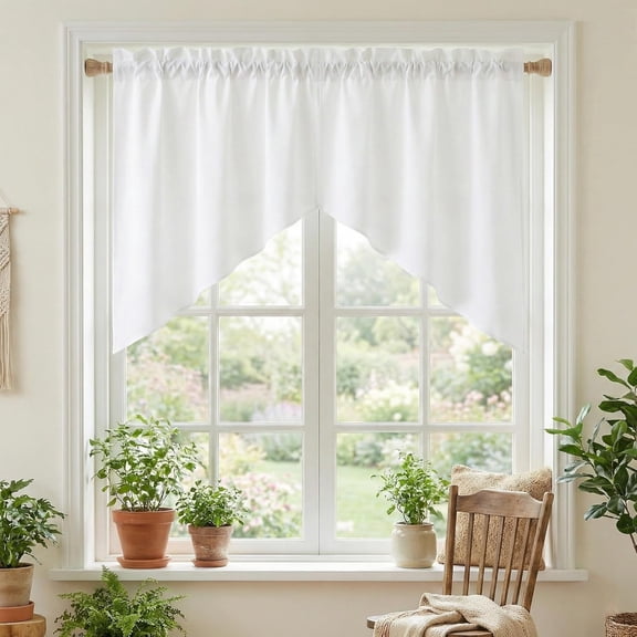 RYB HOME Swag Valances for Windows 36 inches Long, Non See Through White Semi Sheer Privacy Light Filtering Curtain Tiers for Kitchen Bathroom Small Window, 36" W x 36" L, 2 Panels Set