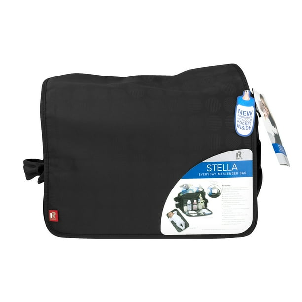 RYCO Stella Messenger Diaper Bag with Pacifier Pod, Black