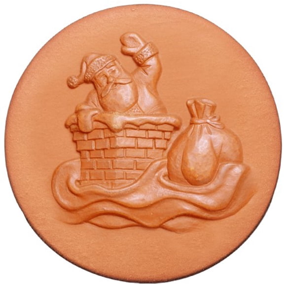 RYCRAFT 2" Round Cookie Stamp with Handle & Recipe Booklet--Santa on Rooftop