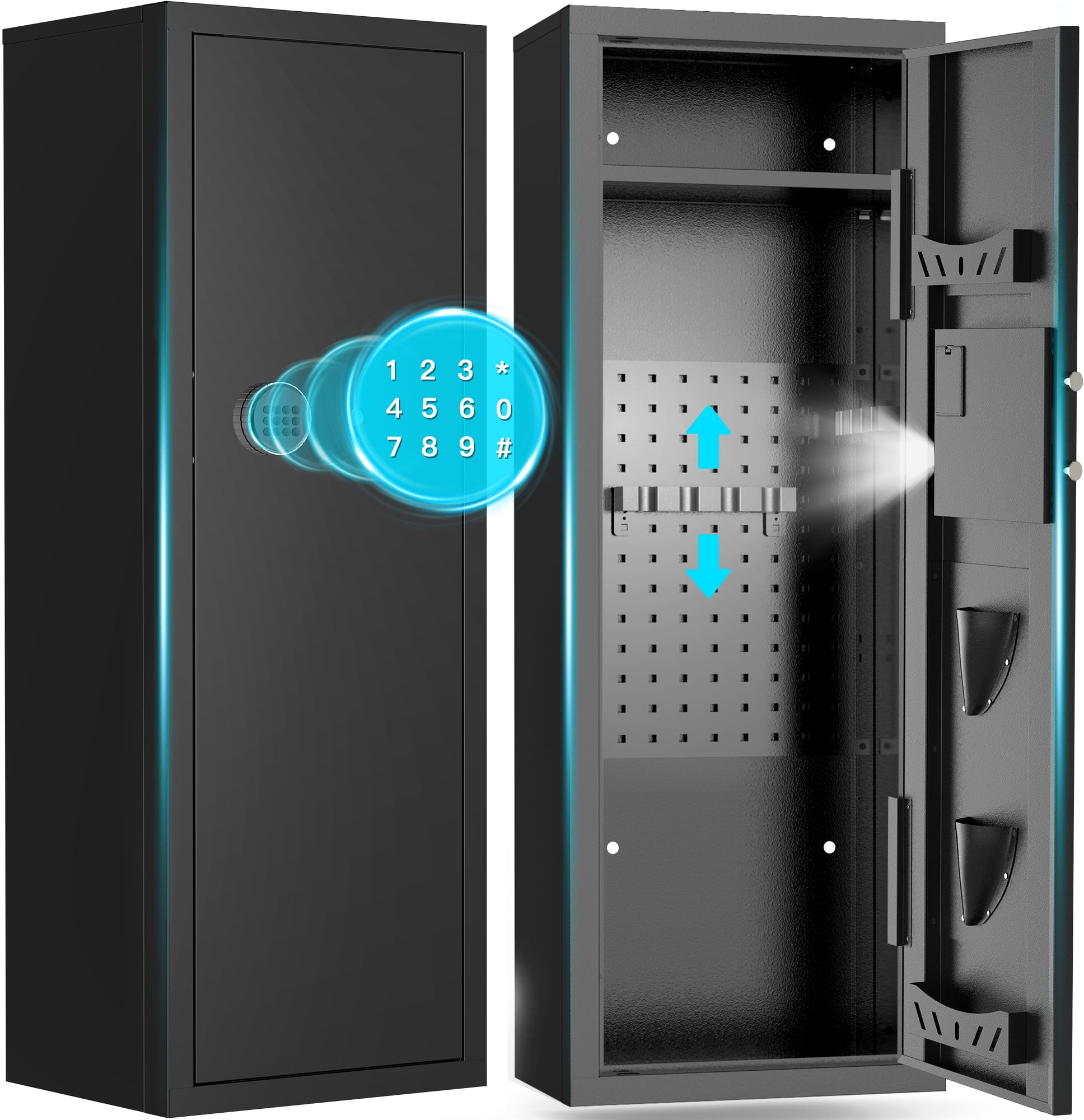 RYCUZO 8-10 Gun Cabinet, Quick Access Long Gun Safe for Home Rifles and Pistols, Large Unassembled Rifle Safe with Removable Shelves, Digital Keypad, Pegboard