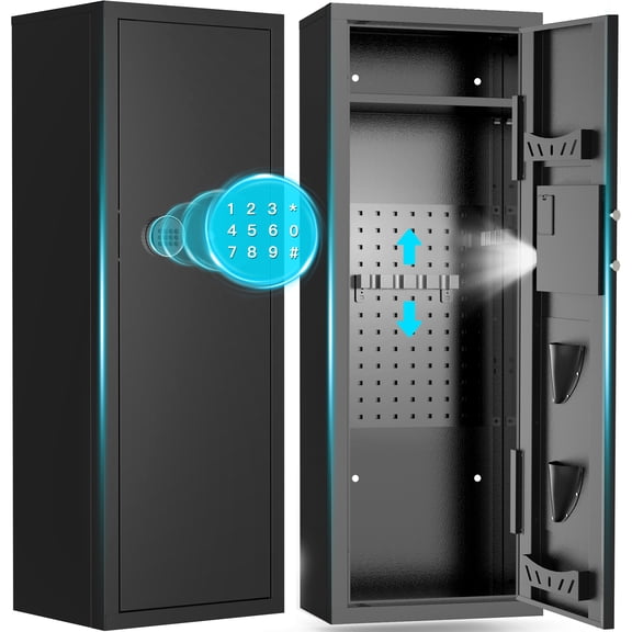 RYCUZO 8-10 Gun Cabinet, Quick Access Long Gun Safe for Home Rifles and Pistols, Large Unassembled Rifle Safe with Removable Shelves, Digital Keypad, Pegboard