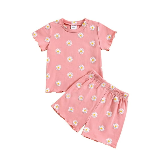 RYDCOT 0-3T Toddler Baby Girl Summer Clothes Short Sleeve Floral Tshirt Tops and Shorts Cotton Outfit Set on Clearance Pink