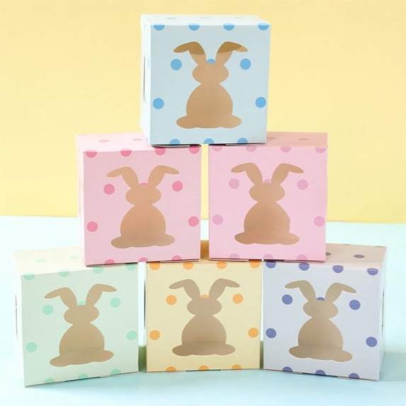 RYDCOT 12Pcs Easter Treat Boxes, Candy Color Cute Bunny Paper Box Colorful Basket Containers Spring Party Gift Boxes for Classroom Goodie Cookie Candy Sweet Party Favors