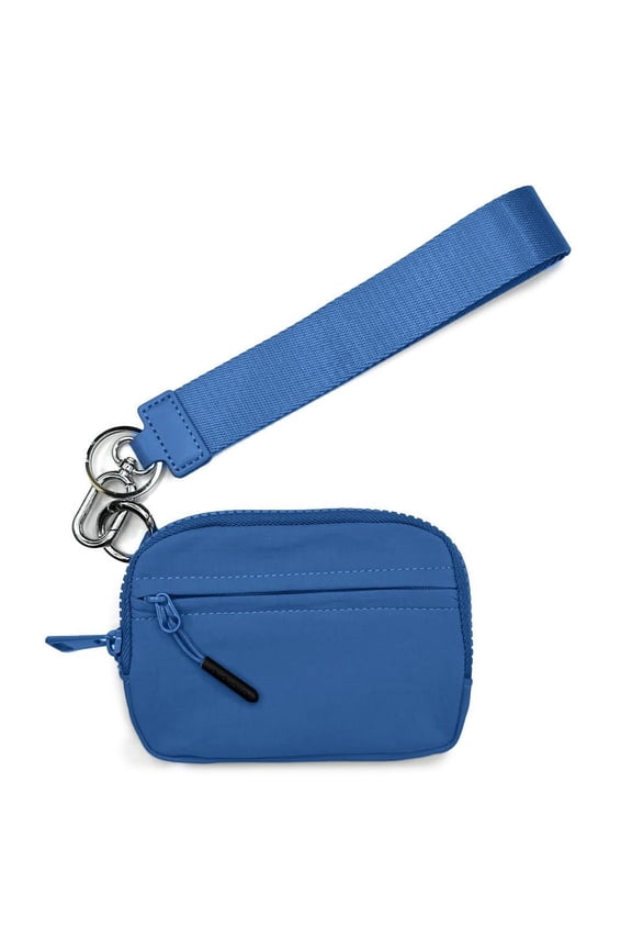 1Pcs Nylon Wristlet Wallets, Dual Pouch Keychain Wristlet Wallet, Small Wallet with Coin Pouch,ID Window for Travel