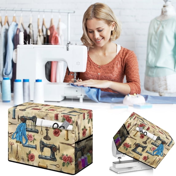 RYDCOT 1Pcs Sewing Machine Cover with Convenient Pockets Protective Quilted Dust Cover, Universal for Most Standard Singer and Brother Machines