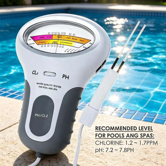 RYDCOT 2 in 1 Chlorine & PH Meter, Dual Scale Water Quality Tester CL2 Level Meter, Pool Water Tester Handheld Ph and Chlorine Tester for Swimming Pool,Spas, Water Quality Analysis Monitor