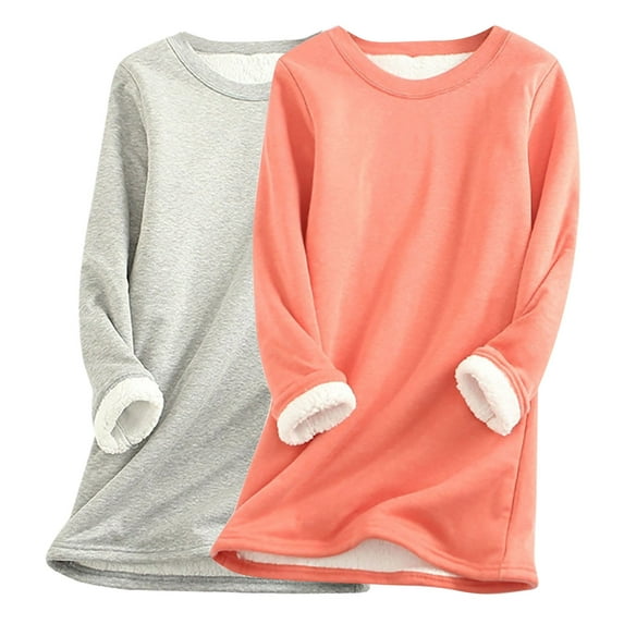 RYDCOT 2pc Women's Fall Winter Warm Sherpa Lined Fleece Crewneck Sweatshirt Pullover Long Sleeve Solid Color Loungewear Tunic Tops Underwear Top Sale
