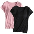 thumbnail image 1 of RYDCOT 2pc Womens T Shirts with Built In Bra Short Sleeve Basic T-Shirts Tees Modal Padded Pajamas Wireless Bra Tops Yoga Shirts Womens Clothes, 1 of 5
