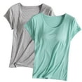 thumbnail image 1 of RYDCOT 2pc Womens T Shirts with Built In Bra Short Sleeve Basic T-Shirts Tees Modal Padded Pajamas Wireless Bra Tops Yoga Shirts Womens Clothes or, 1 of 2