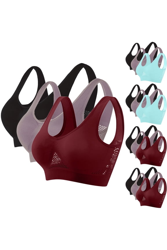 3 Pack Sports Bras for Women Wirefree Padded Workout Yoga Gym Fitness Bra Medium Support Wine