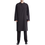 RYDCOT African Mens formal Clothes Dashiki Henley Shirt and Pant Two Piece Set Suit Traditional Button up Long Sleeve Robe Muslim Gown Shirt Outfits Black
