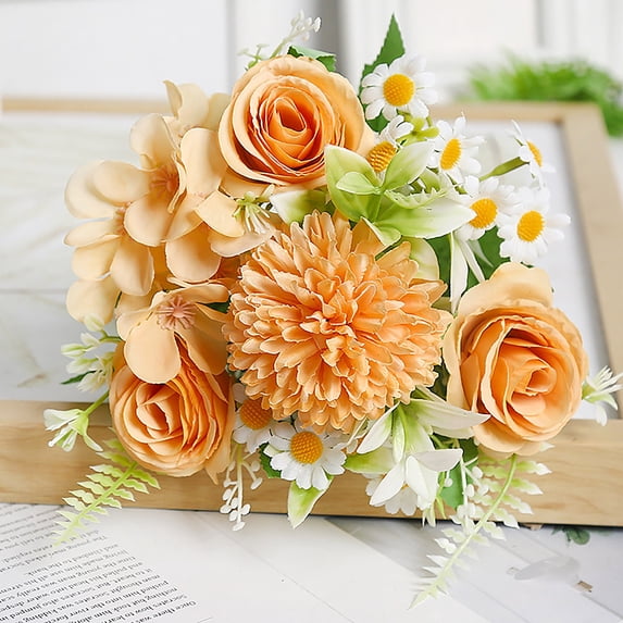 RYDCOT Artificial Flowers Combo , Flowers Mix Silk Flowers Dahlia Roses with Stems for DIY Wedding Bridal Bouquets, Baby Shower, Floral Arrangement, Table Centerpieces, Home Decorations (1pcs)