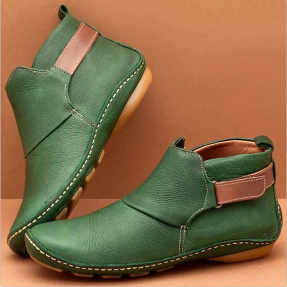 RYDCOT Autumn Winter Women's Ankle Boots Round Toe Low Wedge Heel Boots Casual Shoes Green 9(42)