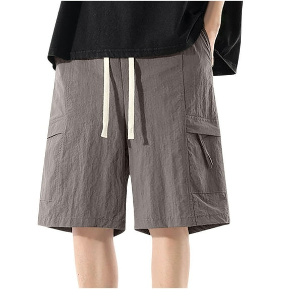 RYDCOT Baggy Cargo Shorts for Men Drawstring Elastic Waist Loose Fit Cotton Twill Below Knee Long Shorts Gray