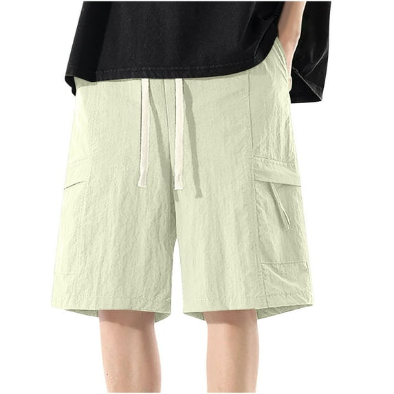 RYDCOT Baggy Cargo Shorts for Men Drawstring Elastic Waist Loose Fit Cotton Twill Below Knee Long Shorts Mint Green