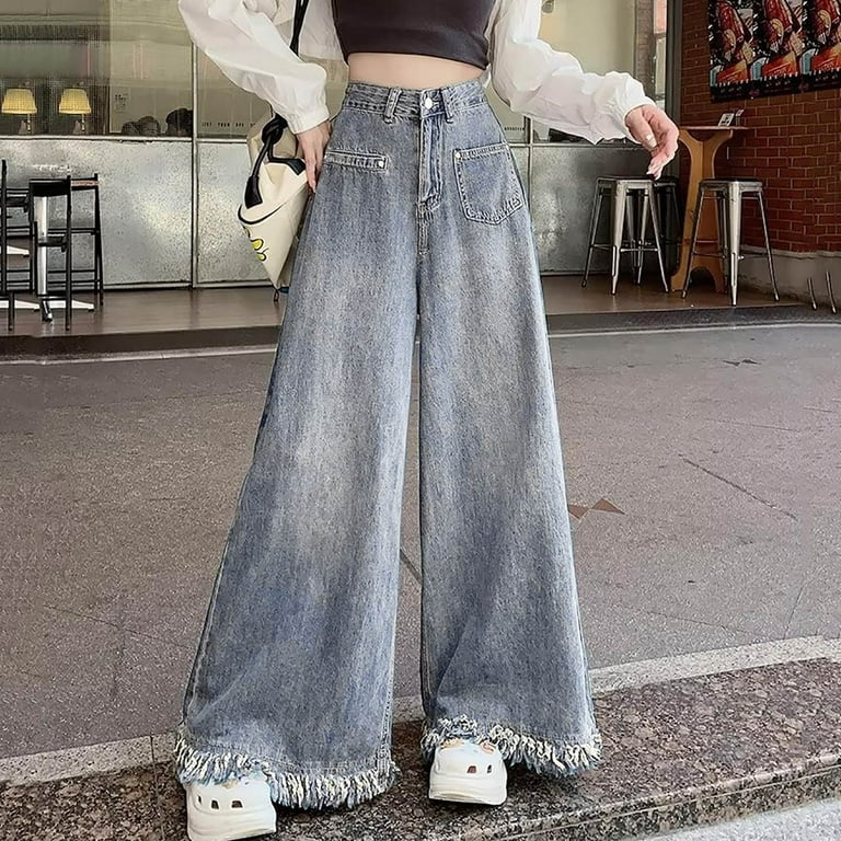 RYDCOT Baggy Jeans for Women Y2k High Street Straight Wide Leg Denim Pants Vintage Jeans Aesthetic Clothing Teen Girls Streetwear Hiphop Flash Deals Walmart