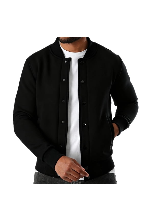 Baseball Jacket Men Lightweight Single-Breasted Athletic Varsity Jacket Big and Tall Bomber Jacket with Pockets for Spring Fall Black