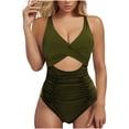 thumbnail image 1 of RYDCOT Bathing Suit for Women Tummy Control One Piece Swimsuit Criss Cross V Neck Monokini High Waisted Cutout Wrap Tie Back 1 Piece Swimwear Army Green, 1 of 7