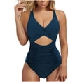 thumbnail image 1 of RYDCOT Bathing Suit for Women Tummy Control One Piece Swimsuit Criss Cross V Neck Monokini High Waisted Cutout Wrap Tie Back 1 Piece Swimwear Flash&nbsp; Navy, 1 of 7