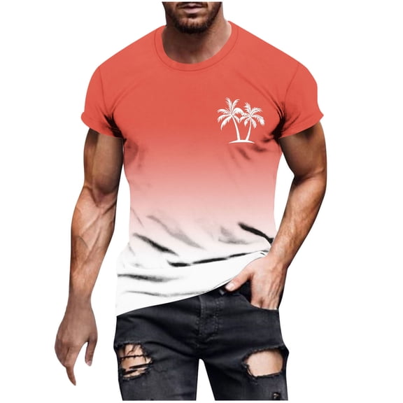 RYDCOT Beach Shirts for Men Fishing Palm Tree Graphic Tshirt Hawaiian Surf Shirt Vacation Summer Short Sleeve Cotton Tee Tops Watermelon Red