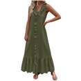 thumbnail image 1 of RYDCOT Beach Vacation Dresses for Women 2025 Summeer Sleeveless Cotton Long Maxi Dress Ruffle V Necktiered Ruffle Flowy Swing Casual Sundresses Sales Army Green, 1 of 8