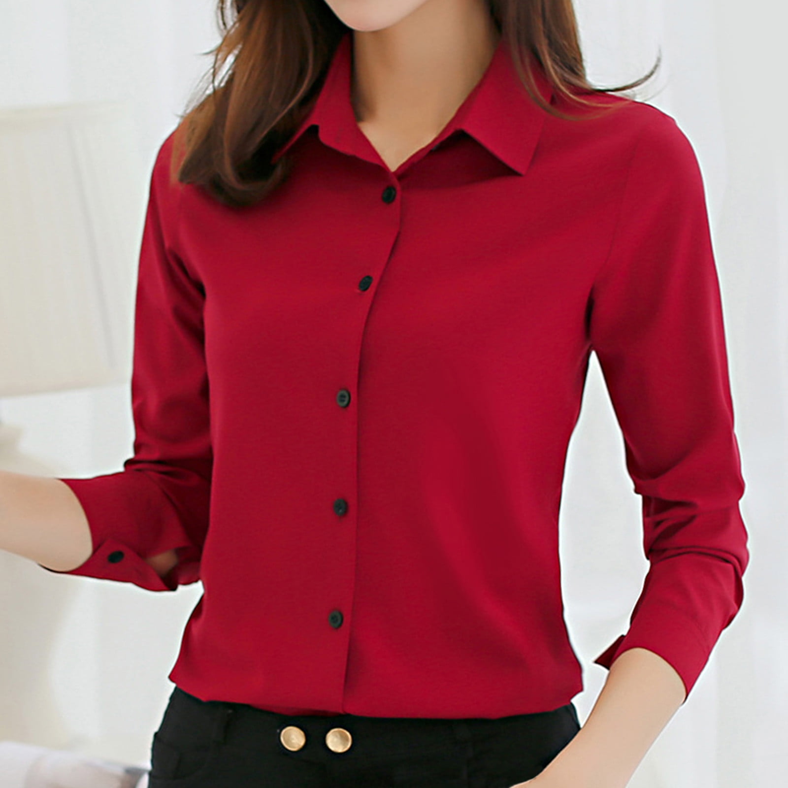 rydcot-business-casual-tops-for-women-long-sleeve-solid-color-button