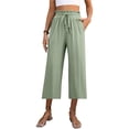 thumbnail image 1 of RYDCOT Capri Pants for Women with Pockets Solid Color Cotton Linen Summer Pants Drawstring Elastic High Waist Beach Pants for Women 2024 Vacation Clearance Green, 1 of 6