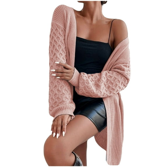 RYDCOT Cardigan Sweaters for Women Women's Casual Solid Knit Medium Length Long Sleeve Cardigan Sweater