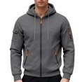 thumbnail image 1 of RYDCOT Cargo Hoodie with Zipper Pockets, Midweight Fleece, Full Zip Hooded Sweatshirt for Men Dark Gray, 1 of 8
