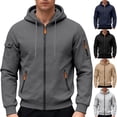 thumbnail image 1 of RYDCOT Cargo Hoodie with Zipper Pockets, Midweight Fleece, Full Zip Hooded Sweatshirt for Men Navy, 1 of 9