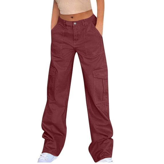 RYDCOT Cargo Pants for Women High Waisted Casual Pants Baggy Stretchy Wide Leg Y2K Streetwear with 6 Pockets Clearance