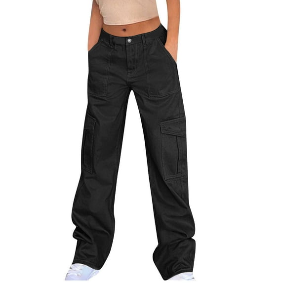 RYDCOT Cargo Pants for Women High Waisted Casual Pants Baggy Stretchy Wide Leg Y2K Streetwear with 6 Pockets Flash Deals