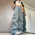 thumbnail image 1 of RYDCOT Cargo Pants for Women High Waisted Drawstring Solid Color Workwear Pants with Pockets Straight Leg Trousers 2024 Summer Outfits on Clearance, 1 of 6