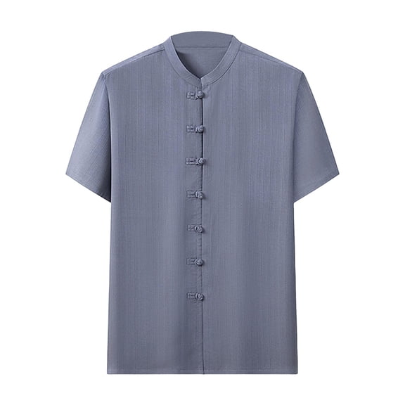 RYDCOT Chinese Clothing Tang Suit - Kung Fu Short Sleeve Shirt for Men breathable Standing Collar Cardigan Blue