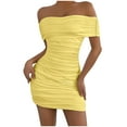 thumbnail image 1 of RYDCOT Cocktail Dresses for Women Short Party off Shoulder Bodycon Dress Summer Slim Fit Ruched Mini Dresses 2025 Casual Short Sleeve Dress Yellow, 1 of 4