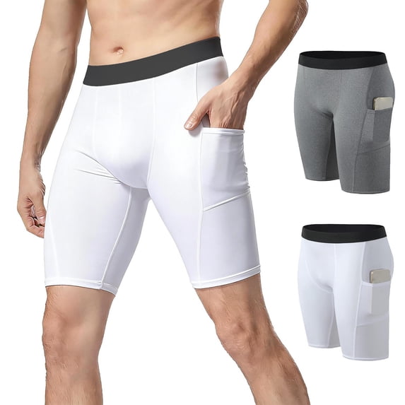 RYDCOT Compression Shorts Men with Pocket, Breathable Spandex Running Shorts Sport Athletic Workout Performance Underwear White