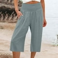 thumbnail image 1 of RYDCOT Cotton Linen Capris for Women High Waisted Wide Leg Capris Crop Pants Elastic Waist Summer Beach Pant with Pockets Clearance, 1 of 5
