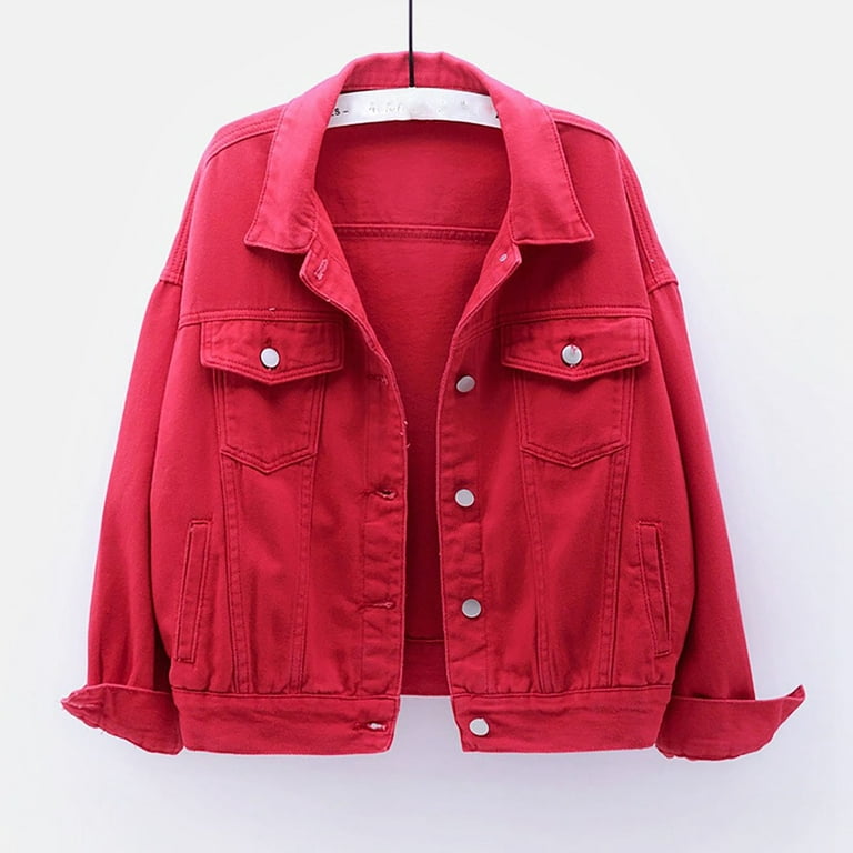 Red denim jackets for sale cheap