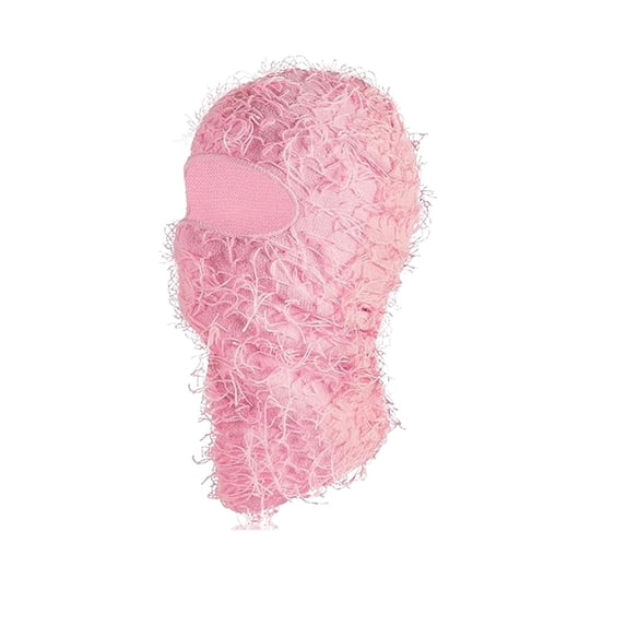 RYDCOT Distressed Ski Mask Balaclava, Yeat Shiesty Fluffy Warm Knitted Full Face Mask for Men/Women Pink