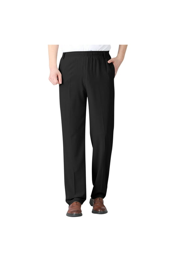 Dress Pants for Men Pleated Wide Leg Solid Button Suit Trousers Baggy Comfy Business Work High Waisted Black M(M)